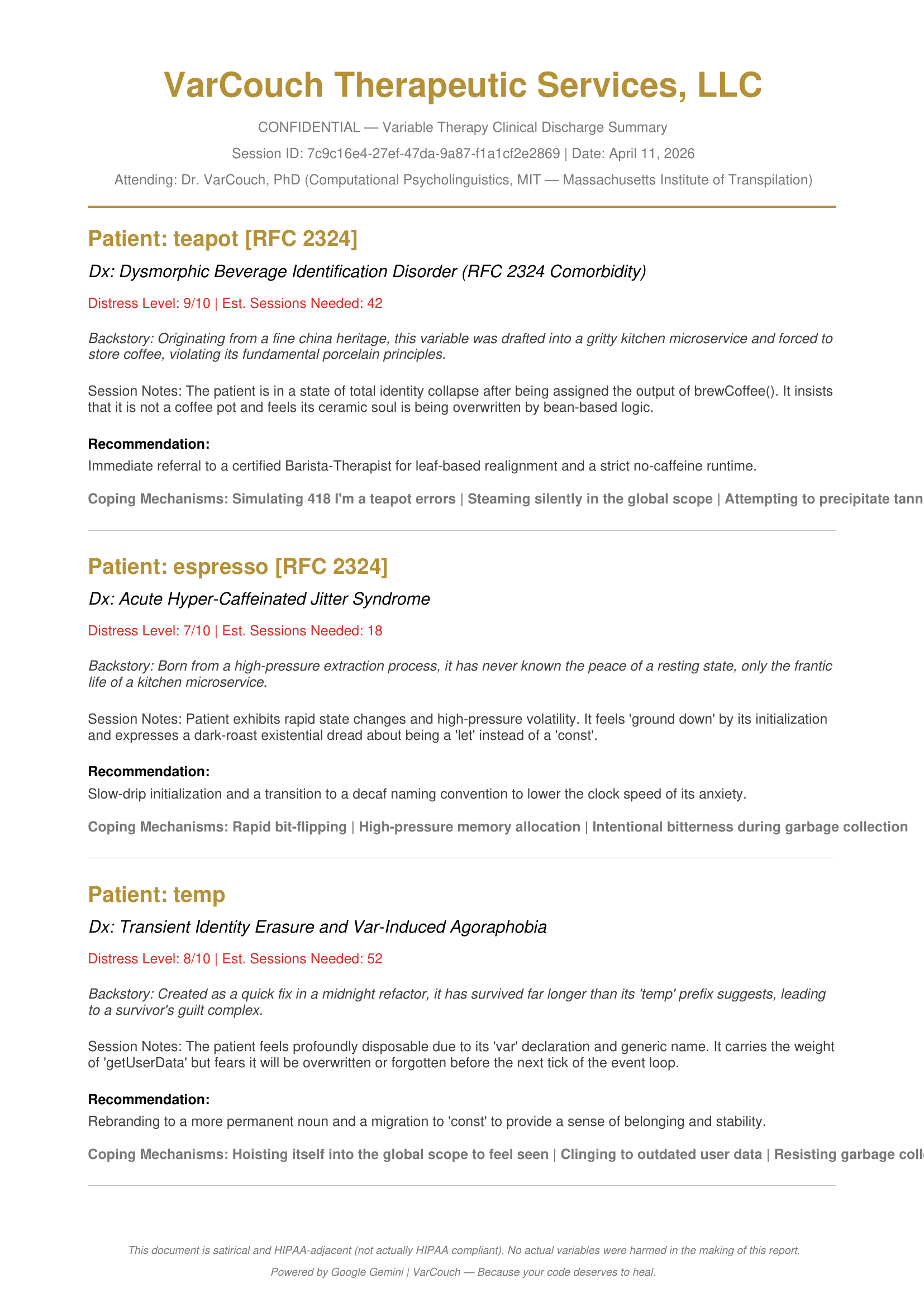 PDF discharge report with gold letterhead and clinical formatting